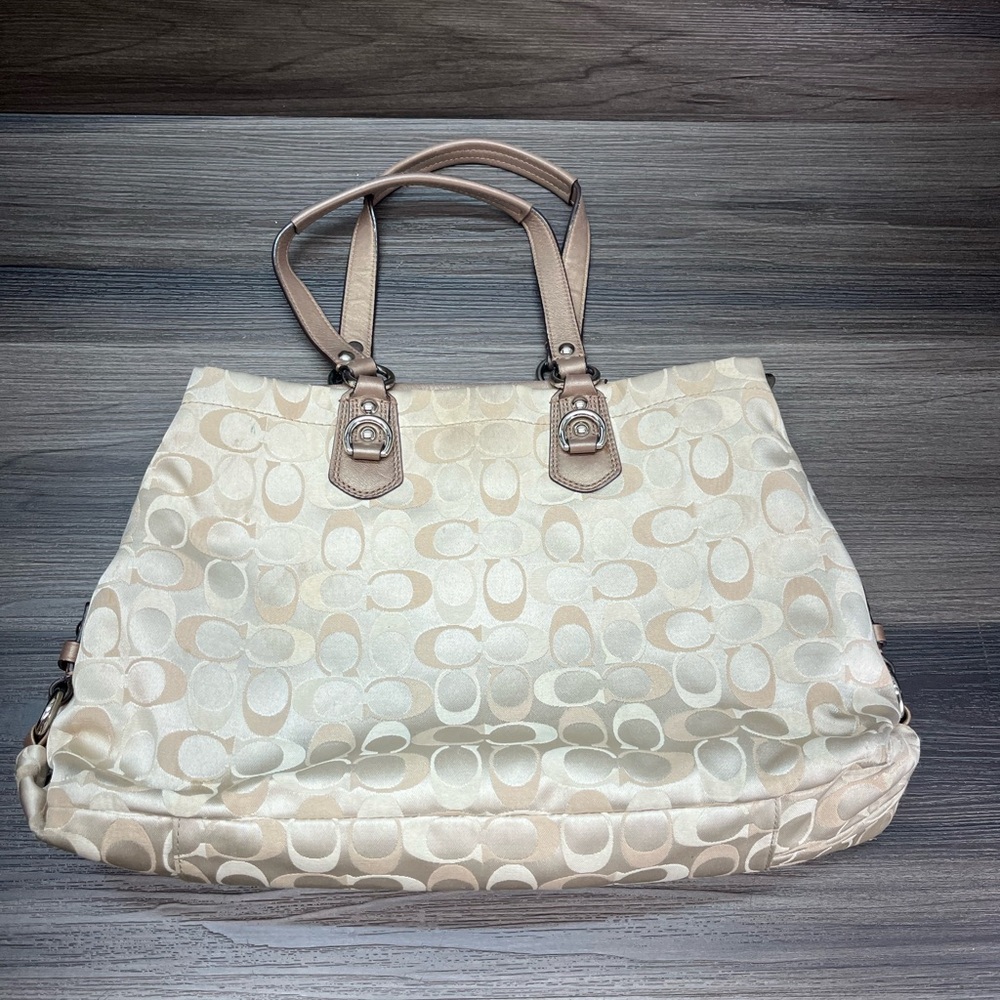 Coach Cream and Brown Signature Tote - Picture 2 of 13